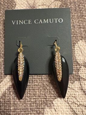 Vince Camuto Black Teardrop Earrings with Gold Crystal Accents
